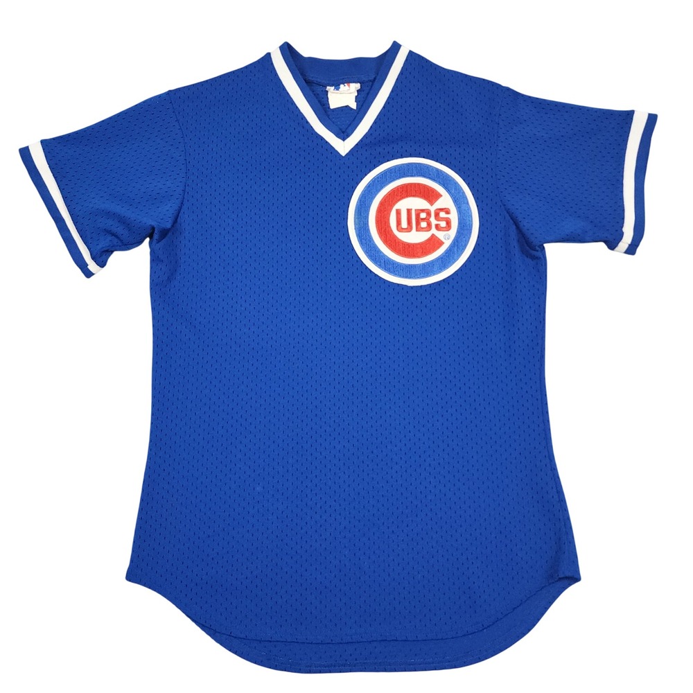 Vintage Chicago Cubs Jersey Mens M Blue Majestic MLB Mesh Batting Practice